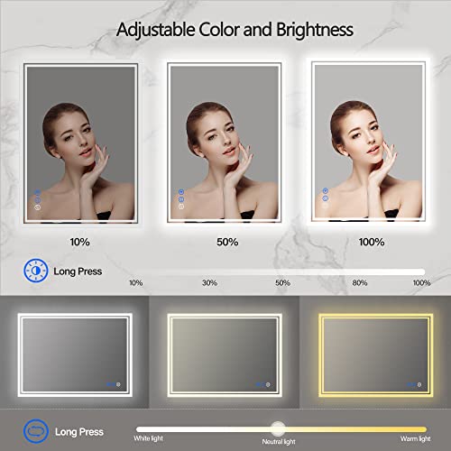 Dr.lux Bathroom Mirror With Lights 32X24 Inch, Backlit Led Bathroom Mirror Wall Mounted Vanity Mirror Large Anti-Fog Area 3000K-6000K Adjustable Auto-Off Memory Housewarming Gift #TOP1
