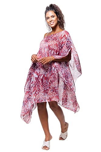 Kaftan 101 Resort Wear Vestido Crepe Estampado Cor:Vermelho;Tamanho:ÚNICO