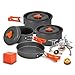 10 Pcs Smokey Camp Backpacking Cooking Set with Stove & Adapter - 3 Pots Large Medium Small 1 Large Pan 1 Stove 1 Adpater, Compact Non-Stick Camping Cookware Mess Kit, All in One Hiking Picnic Outdoor