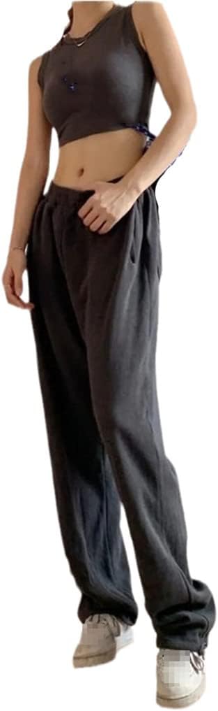 KEHAIOO Women Gray Hip Hop Streetwear Jogging Sweatpants High Waist Oversize Sports Pants Wide Leg Trousers