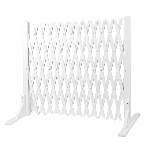 Easylife Expanding Fence - White Garden Divider, Extendable Trellis Fence Panel for Outdoor Use, Free Standing Pet or Dog Barrier, W48.2–250cm x H87cm, Durable PE/PVC Material