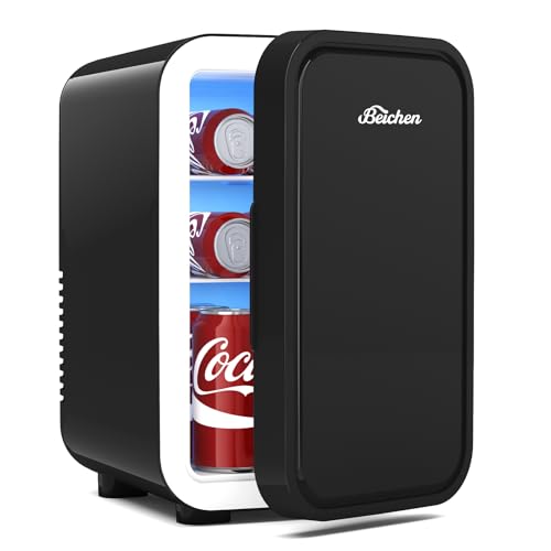 Mini Fridge,6 Liter / 8 Can Small Fridge for Bedroom, Car, Office & Dorm, AC100-120 V/DC 12 V Portable Thermoelectric Cooler & Warmer for Skincare, Food, Drinks,Black