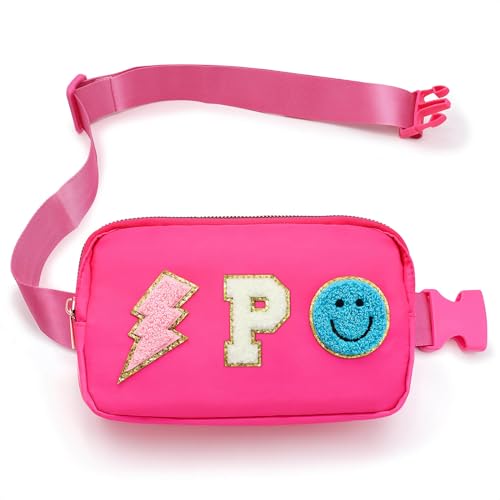 Image of PainZieteg Fanny Pack for Girls Chenille Letter Belt Bag Crossbody for Kids | Preppy Nylon, Waterproof, Gold-Plated Zipper, Adjustable Strap, Birthday Christmas Easter Gifts for 4-13 Year Old Teen Girls