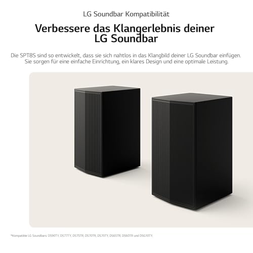 LG SPT8-S Rücklautsprecher-Set, Rücklautsprecher-Set für Soundbars, 100 W Leistung und 2,0 Kanäle, leistungsstarker und Surround-Sound, platzsparendes Design, Schwarz – Bild 4