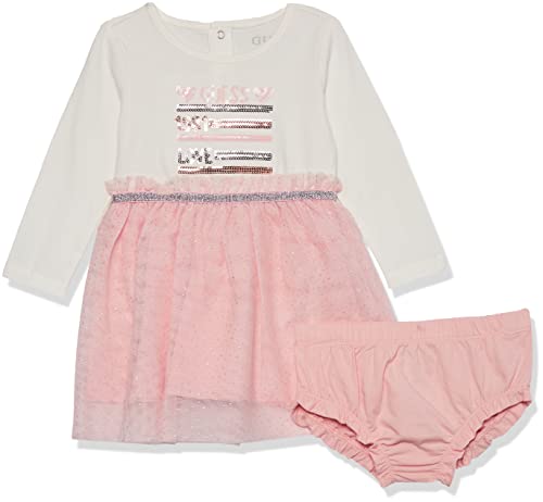 Guess Baby Girls Long Sleeve Jersey Cotton And Mesh Woven Skirt With Diaper Cover 2 Piece Set Dress, Salt White, 6 Months Us #TOP13