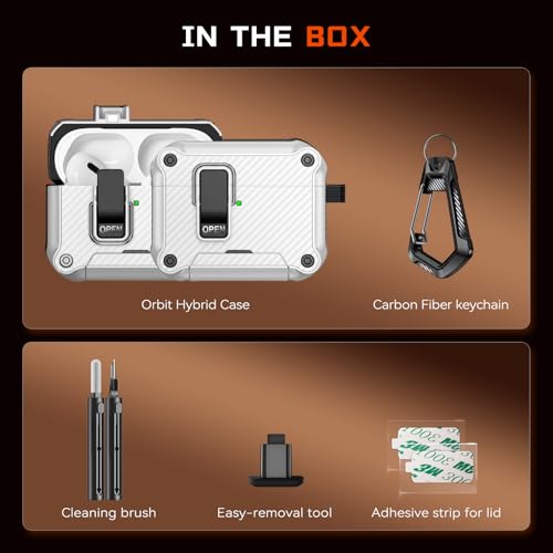 Image of Inesore for AirPods AirPods Pro 1st /2nd Case with Secure Lock (White) | Phone Stand Design,Compatible with MagSafe,Automatic Snap Switch Secure Cover Carbon Fiber Texture with Cleaner Kit