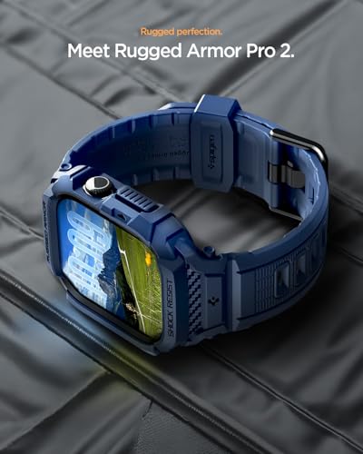Image of Spigen Rugged Armor Pro 2 for Apple Watch Series 11 42mm Case with Strap Band, Series 10 42mm Protective TPU Cover with Strap - Matte Black