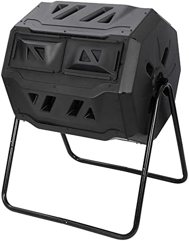 Saturnpower Large Composting Tumbler Dual Chamber Outdoor Garden Rotating Compost Bin Tumbling Composter with Sliding Door (43 Gallon, Black)