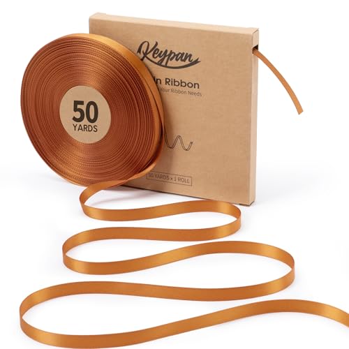 Keypan Copper Satin Ribbon 3/8 Inch x 50 Yards Double-Faced Thin Ribbons for Bows Crafts Gift Wrapping Christmas Flower Bouquet Hair Fall Wedding