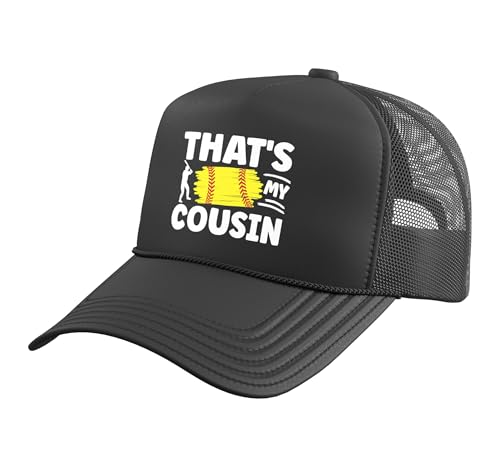 That's My Cousin Softball Cousin of A Softball Player Cousin Trucker Hat with Adjustable Mesh Back, Black