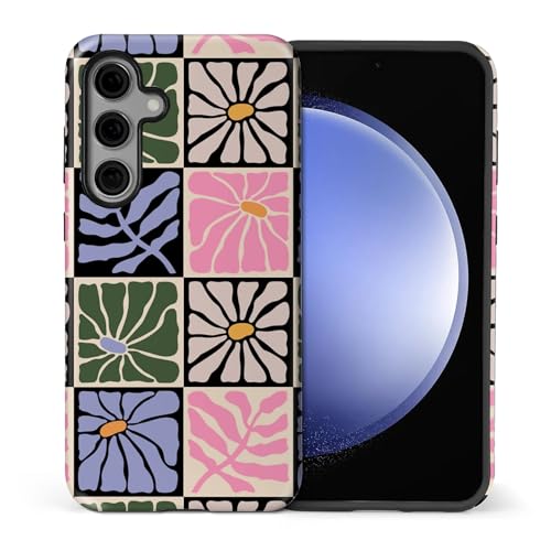 TAMEFOX Compatible with Samsung Galaxy S25 FE,Anti Drop Scratch Glossy Case Protective Cover-Vintage Checkered Floral