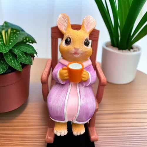 Statue de lapin de jardin, figurine extérieure étagère et décoration de Pâques - 4
