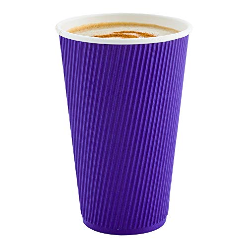Restaurantware Ripple Wall Coffee Cups 250 Count 20 Ounce Insulated Royal Purple Paper Cups, Rolled Rim Spill-Resistant Disposable Paper Non-Slip for Coffee, Beverages