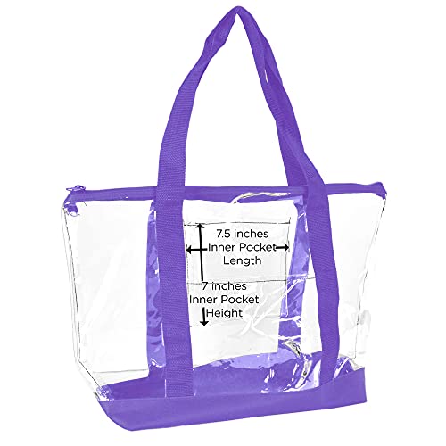 DALIX Clear Shopping Bag Security Work Tote Shoulder Bag Womens Handbag (Purple) - Thumbnail 7