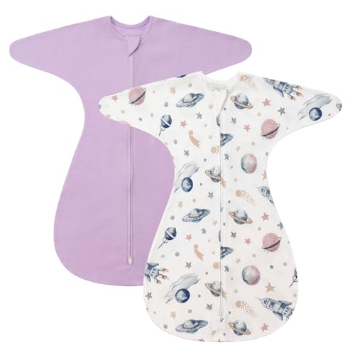 Image of ZIGJOY Baby Transitional Swaddles for Newborns: 0.5 Tog Arms Up Sleep Sack 3-6-12 Months Soft Cotton Shark Fin 2 Way Zipper