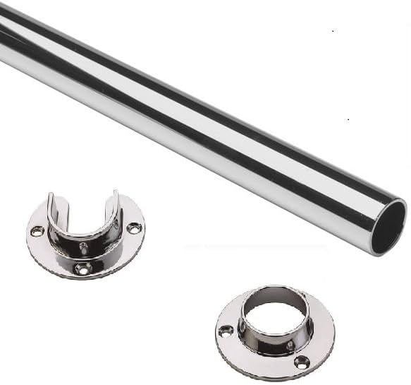Home750*Premium 1 5/16” Inch Diameter Round Closet Rod with End Supports. Chrome Finish, CUSTOM CUT TO SIZE. Up to 60" Long. ((CCTS) 24" TO 36" Custom Cut-Size)