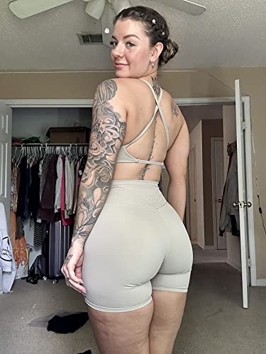 Aoxjox Women's Workout Sports Bras Fitness Backless Padded Sienna Low Impact Bra Yoga Crop Tank Top (Mink, Medium) #TOP2