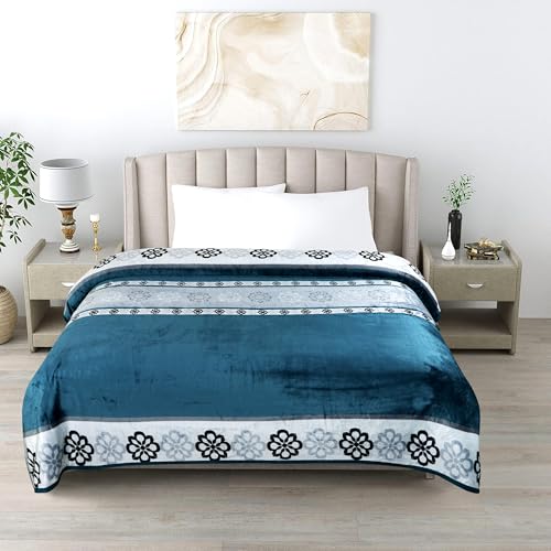Image of Premium Ultra Soft Flannel Printed Single Blanket 220x160 cm| 200 GSM Warm & Cozy All Season AC Blanket| Lightweight Travel /Camping Throw for Sofa & Couch| Winter Duvet /Quilt- Teal Green