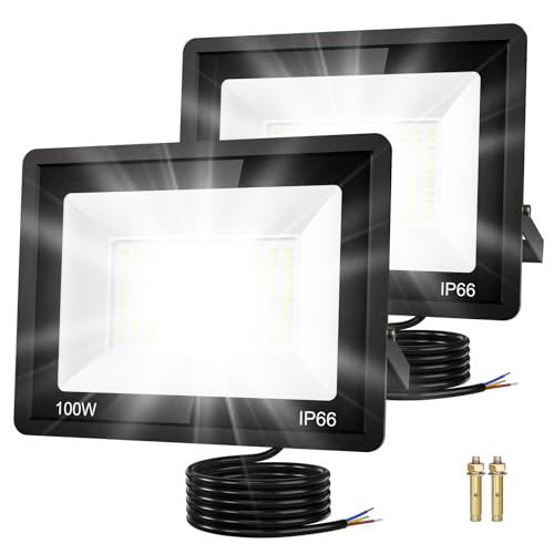 ICRGB LED Strahler Außen,100W 10000LM Superhell Spotlight Außenleuchte Flutlichtstrahler (6500k Kaltweiß), Ip66 Wasserdicht Led Scheinwerfer Innen Flutlicht Für Sportplätze,Garagenhöfe (100W-2PCS)