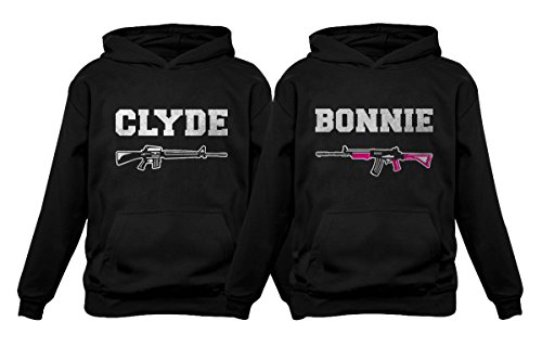 Bonnie & Clyde Valentine's Day Outfit for Him & Her Matching Couples Hoodies Bonnie Black Medium / Clyde Black X-Large