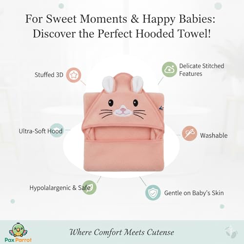 Image of Ultra-Soft Baby Hooded Towel - Coral Velvet Wrap Your Little One in Softness and Joy, Hypoallergenic & Super Absorbent Bath Wrap for Newborns & Toddlers | Cute Animal Design (0-5 Years)(Peach)
