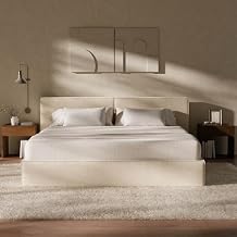 RECCI King Platform Bed Frame with Plush Upholstered Headboard 6-Inch, Easy Assembly, Noise-Free Stability Beige, King U.S. Standard