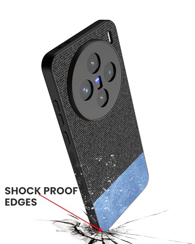 Image of Kapa Soft Fabric & Leather Hybrid Protective Back Cover for Vivo X200 (5G) | Shockproof Slim Hard Anti Slip Back Case (Black,Blue)
