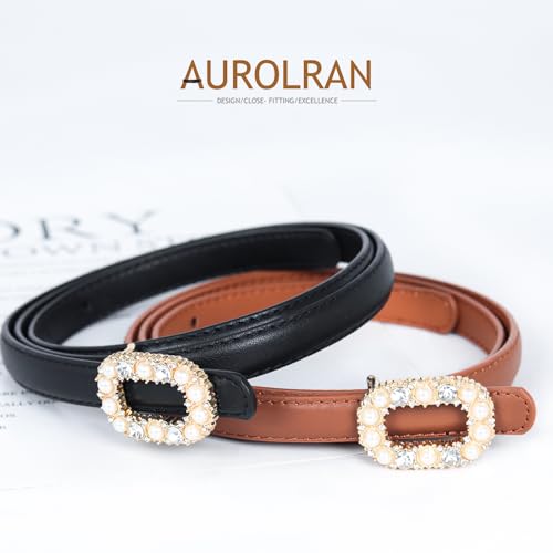 Image of Aurolran Women's Fashion Classic Metal Buckle Leather Belt with Jeans Dress