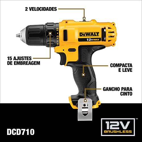 DEWALT Parafusadeira e Furadeira de 3/8 Pol. (10mm) com 2 Baterias 12V Ion-Lítio 2.0Ah Bolsa e Carre