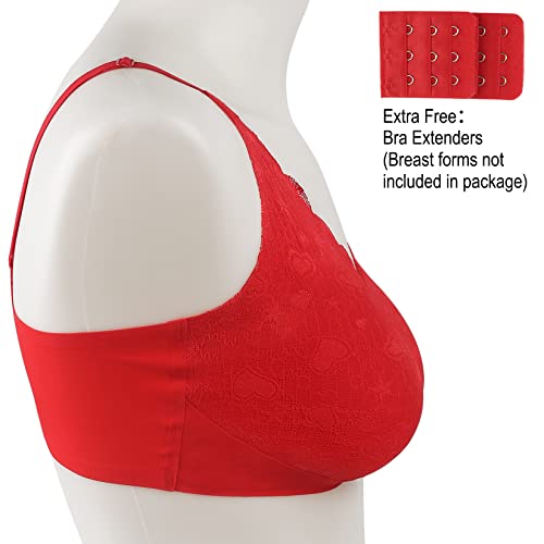 Ivita Mastectomy Bra Post Surgery Pocket Bra Silicone Breast Forms Prosthesis Fake Boobs Crossdressers Transgender Red #TOP2