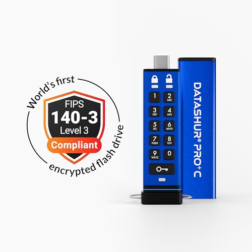 Image of iStorage datAshur PRO+C 256GB - Secure USB Type-C Memory Stick - FIPS 140-3 Level 3 Pending - PIN Protected - Type C-A Adapter Included.