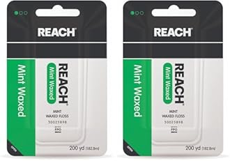 Reach Waxed Dental Floss | Effective Plaque Removal, Extra Wide Cleaning Surface | Shred Resistance & Tension, Slides Smoothly & Easily, PFAS Free | Mint Flavored, 200 Yards, 2 Pack