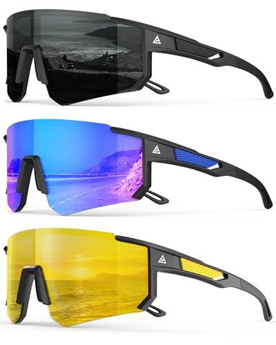 Image of Polarized Sports Sunglasses for Men Women, UV400 Protection Mens Sunglasses Wrap Around Sun Glasses for Cycling Running