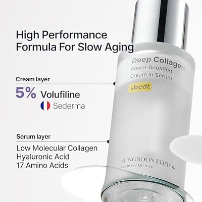SUNGBOON EDITOR Deep Collagen Serum | 5% Volufiline + 58% Low Molecular Collagen + 2% Niacinamide | Hydrating & Smoothing Face Serum | Korean Skincare, 1.01 fl oz | Gifts for Women