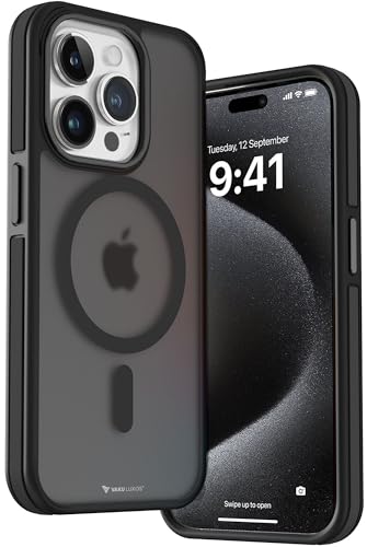 Image of Vaku Luxos Polycarbonate Elemento Magpro Back Cover Case For iPhone 15 Pro Max Shockproof Scratch Resistant Slim Thin Military-Grade Protection Support Mag-Safe Wireless Magnetic Charging - Black