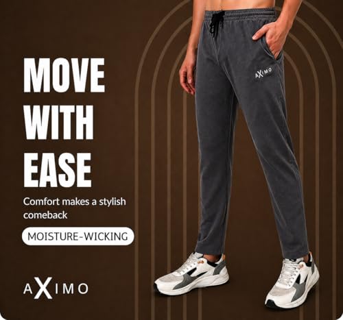 Image of Men Denim Track Pants Slim Fit Joggers Elastic Waistband Drawstring Stretchable Fabric Casual Lounge Travel Pants with Side Pockets Stylish Streetwear Jogger Pants for Men