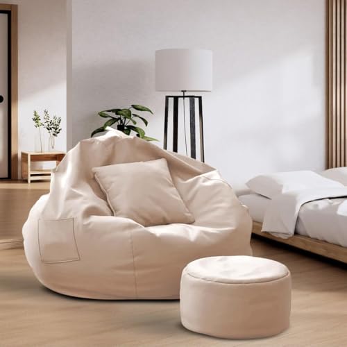 Image of IVIKA 3XL Bean Bag with Beans Filled | Gaming Chair | Premium Leatherette, Double Stitching | for Lounge & Bedroom | (3XL - Beige)