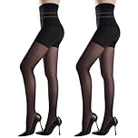 Yilanmy 2 Pairs Tummy Control Tights for Women High Waisted Slimming Tights Sheer Shapewear Pantyhose(Black, M)