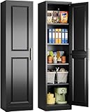 SISESOL 71' Tall Narrow Storage Cabinet with 1 Door and 5 Shelves,Slim Kitchen Pantry Cabinet,Black Metal Bathroom Cabinets,Large Cupboard for Home,Kitchen,Laundry,Bathroom