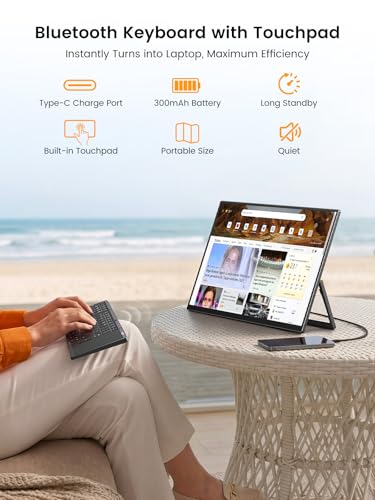 Image of UPERFECT Portable Monitor Touchscreen 15.6'', Laptop Monitor with Bluetooth Keyboard, Built-in 8000mAh Battery | Adjustable Stand | Speakers, Ultra-Slim External Screen for Phone, Game Console