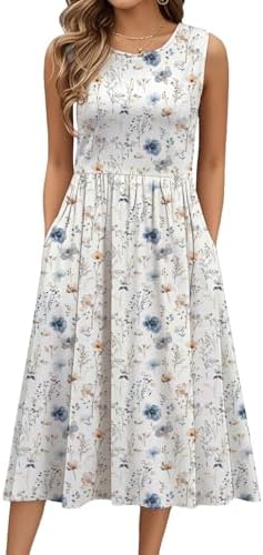 Womens Boho Floral Midi Dresses Casual Sleeveless A Line Dress Lo...