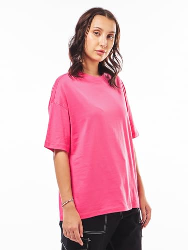 Image of Bewakoof Women's Solid Oversized Fit Half Sleeve Round Neck Cotton Jersey T-Shirt