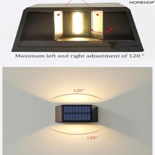 Image of Homehop Solar Light Outdoor Home Garden Wireless Wall Automatic Night Lamp | Solar Wall Light Outdoor Waterproof Up Down LED Decoration for Balcony, Porch, Patio, Landscape and Pathway (Warm Light, ABS)