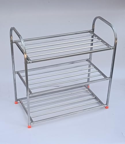 Image of Stainless Steel Shoe Rack, Multipurpose Rack, Multilayer (3 Layer Sturdy)
