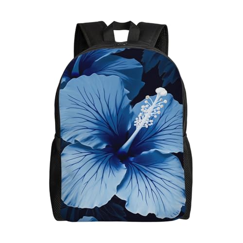 Sac à dos ordinateur 15 pouces imprimé hibiscus bleu noir pour le voyage et le travail