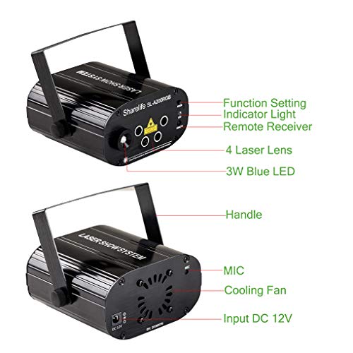 Sharelife Mini 4 Lens Rgrb Hypnotic Aurora Laser Effect Mixed Blue Led Background Projector Light Remote Music Auto For Dj Party Show Home Gig Stage Lighting Sl-A200Rgb #TOP1