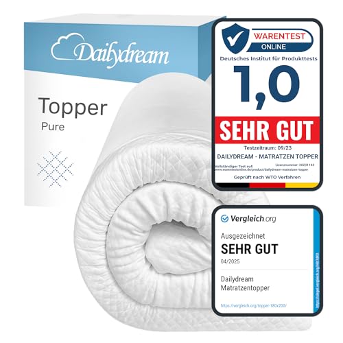 Dailydream Matratzen Topper 140x200cm | Memory Foam | 5cm hoch | Edition Pure, Model M | Zertifiziert & ergonomisch für unbequeme Matratze, Boxspringbett & Gästebett | Mattress Topper 140x200