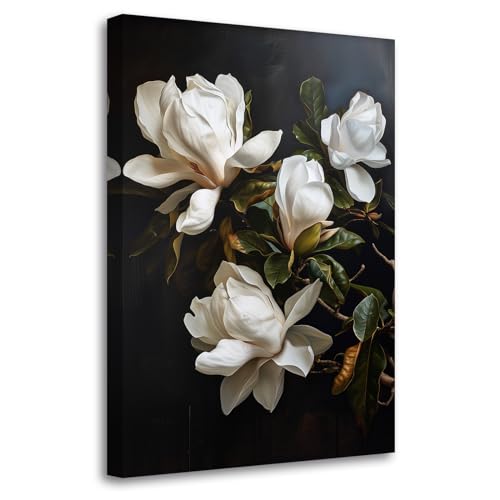 LZIMU Magnolia Canvas Wall Art White Floral Painting Elegant Blossom Flowers Picture Prints Vintage Plant Artwork Home Decor(Picture-4, (12.00" x 18.00"))