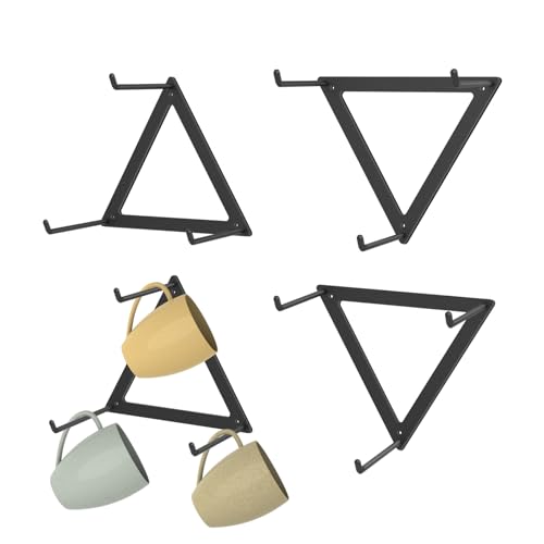 OYEFLY 4 Pcs Metal Triangular Coffee Mug Holder,Mug Organizer (Black)