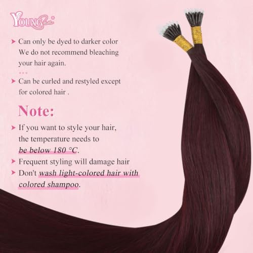 Image of YoungSee Nano Ring Hair Extensions Human Hair Burgundy Nano Bead Hair Extensions Human Hair Wine Red Nanoring Extension 22 Inch for Colored DIY Silky Straight 25 Strands 25g